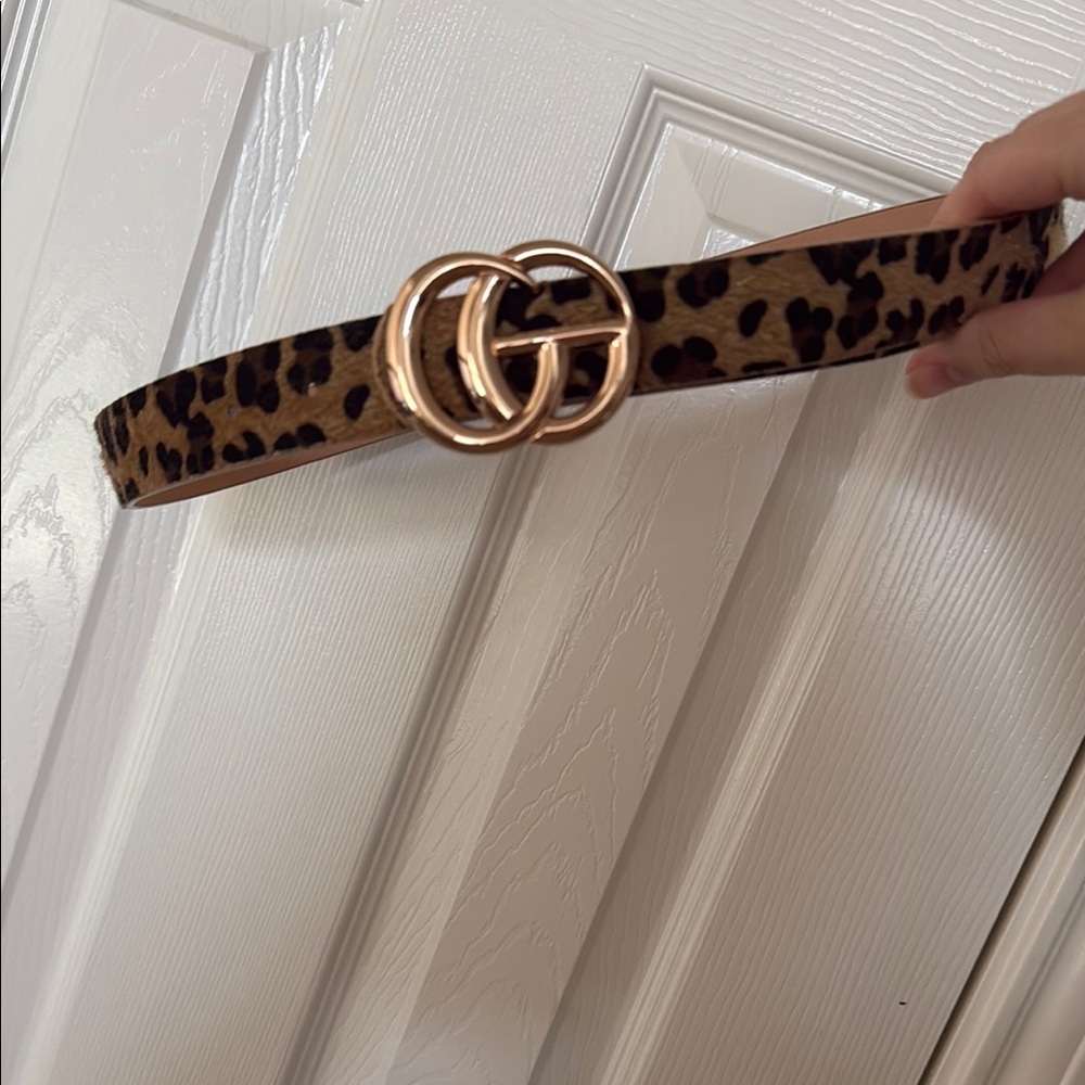 Leopard Print Belt with Gold Buckle